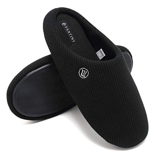 CIOR Fantiny Men’s Memory Foam Slippers Comfort Knitted Cotton-Blend Closed Toe Non-Slip House Shoes Indoor & Outdoor-U118WMT002-black-M-42.43