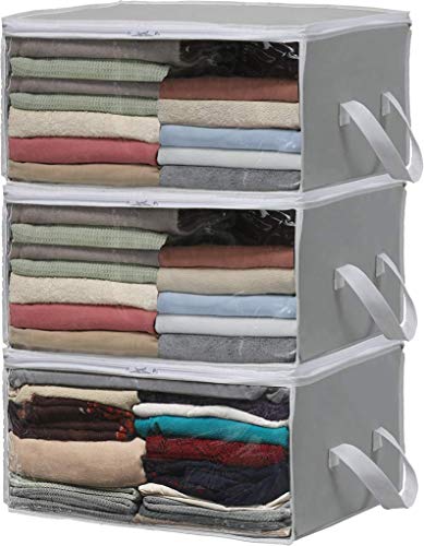 Simple Houseware 3 Pack Foldable Closet Organizer Clothing Storage Box with Clear Window, Grey