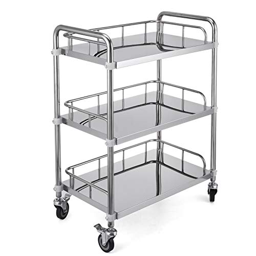 Lab Rolling Cart ；Shelf Stainless Steel Rolling Cart；Catering Utility Cart；Commercial Wheel Dolly Restaurant Dinging Utility Services (3 Shelves)