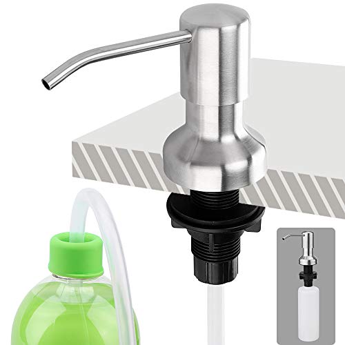 Soap Dispenser for Kitchen Sink and Extension Tube Kit, Stainless Steel, 39 Inches Tube Connects Directly to Soap Bottle, Large Liquid Soap Bottle (Brushed Nickel)