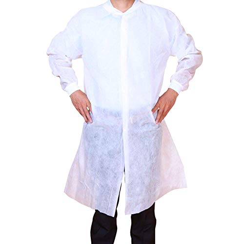 Cleaing Disposable Lab Coats for Adult 10 Pack, 2XL, Knitted Collar and Cuffs, White