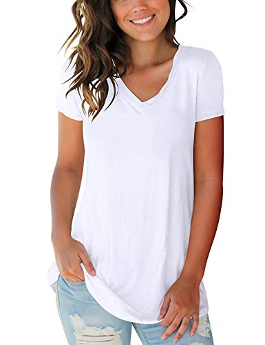 Women's Tunic Blouse Short Sleeve V-Neck Loose Casual Tee T-Shirt Tops
