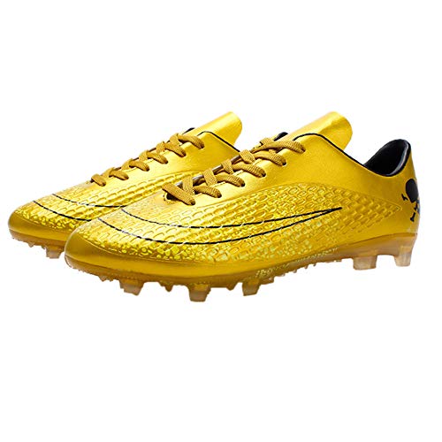 iFANS Men Athletic Outdoor/Indoor Comfortable Soccer Shoes Boys Football Student Cleats Sneaker Shoes Gold