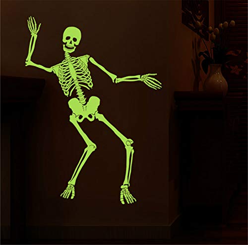Holiday Series HW-1 Happy Halloween Glow in The Dark Skeleton Wall Decals Window Clings for Bedroom Living Room Playroom Hallway, Cartoon Glitter Ghost All Hallow Mas Stickers Decorations for Party