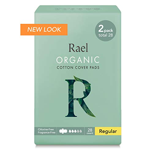 Rael Certified Organic Cotton Menstrual Regular Pads, Ultra Thin Natural Sanitary Napkins with Wings (28 Total), 28 Count