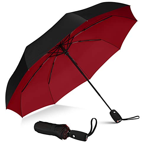 Repel Umbrella Windproof Travel Umbrella with Teflon Coating (Black Red)