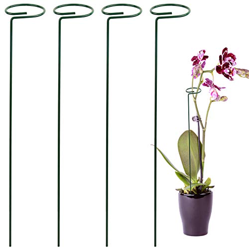LEOBRO 4 Pack Plant Support Stakes, Garden Flower Support Stake Steel Single Stem Support Stake Plant Cage Support Ring for Flowers, Tomatoes, Peony, Lily, Rose (40 cm/15.8 inch Long)