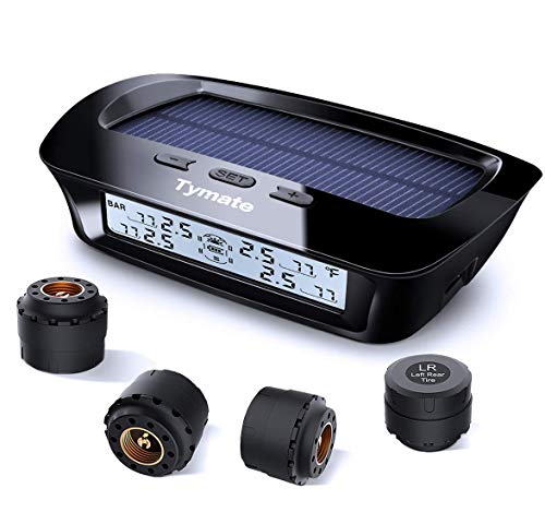 Tymate Tire Pressure Monitoring System-Solar Charge, 5 Alarm Modes, Auto Backlight & Sleep & Awake Mode, Tire Position Exchange, with 4 External Tmps Sensor (0-87 psi)