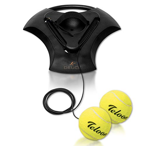 DEUCE Tennis Training Self Trainer Pro Tennis Equipment for Tennis Sports Training – Includes 2 Balls, 2 Elastic Cord and Weighted Base - Enhance Cardio, Stamina, Quickness and More