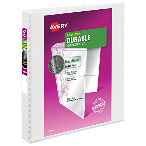 Avery 1' Durable View 3 Ring Binder, EZD Ring, Holds 8.5' x 11' Paper, 1 White Binder (9301)