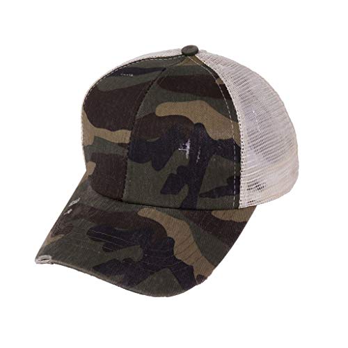 Unisex Mesh Splicing Baseball Cap Distressed High Ponytail Messy Ponycap Sun Hat