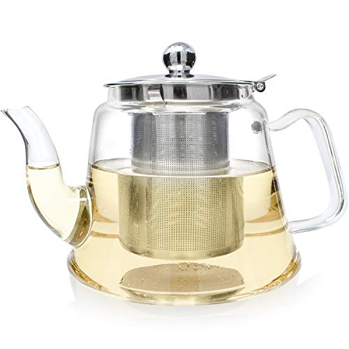 Teabloom Siena Petite Glass Teapot – Premium Borosilicate Glass with Removable Loose Tea Infuser – Stovetop and Microwave Safe – Tea for One – 20 oz. / 600 ml (1-2 Cups)