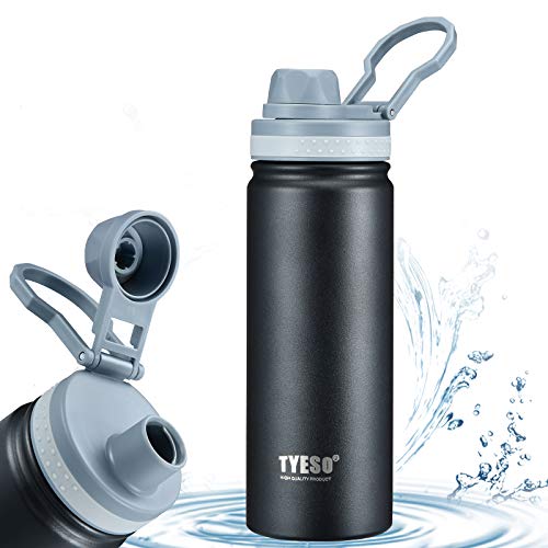 Stainless Steel Water Bottle,Wide Mouth Metal Water Bottle,Black Double Wall Vacuum Insulated with Leak Proof Lid, BPA Free,18oz