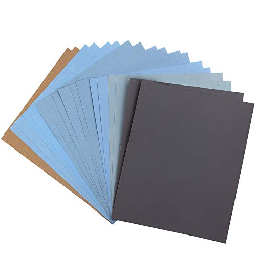 CenterZ 9x11 inch 18 Sheets Sandpaper, Wet or Dry 2000-12000 Grit 9 Assortment Sand Paper, Super Fine Abrasive Pads for Automotive Sanding, Wood Turing Finishing, Metal Furniture Polishing and More