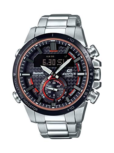 CASIO Men's Edifice Quartz Watch with Stainless-Steel Strap, Silver, 22 (Model: ECB-800DB-1ACF)
