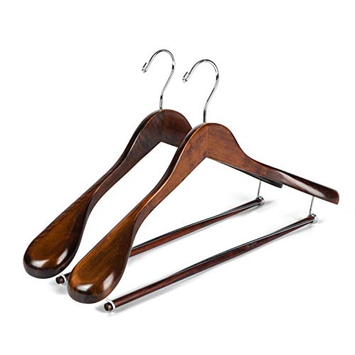 Quality Luxury Wooden Suit Hangers Wide Wood Hanger for Coats and Pants with Locking Bar Great for Travelers Heavy Duty (2, Retro)