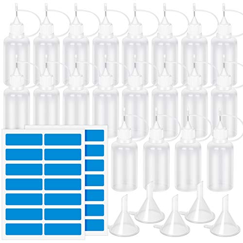 20PCS Plastic Precision Tip Applicator Bottles, FANDAMEI Needle Tip Squeeze Bottles for Craft Glue & Alcohol Ink, 5 PCS Mini Funnels, 28 PCS Sticky Notes, for Painting Quilling Oiling, 30 ML/1 OZ
