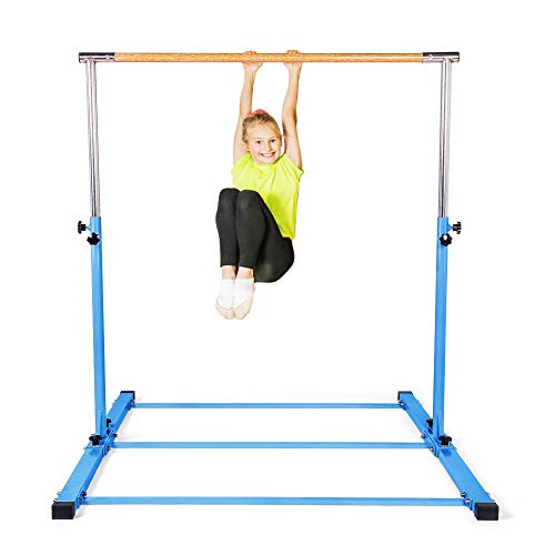 SHIWEI Gymnastics Training Bar- Height Adjustable 3' to 5' Horizontal Kip Bar for Kids (Blue-1)