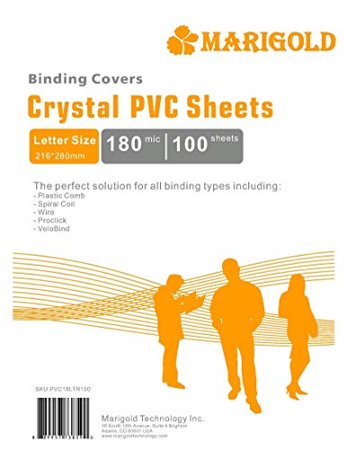 Crystal Clear Binding Covers Presentation Covers - MARIGOLD 100 Pack, 7 mil Letter Size Plastic Covers for Paper, Clear Report Covers, Compatible with GBC, Fellowes and Trubind Binding Machines