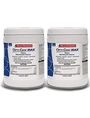 Micro-Scientific Opti-Cide Max Disinfecting Wipes (2 Pack) - 320 Wipes - Medical Grade Disinfectant Cleaner