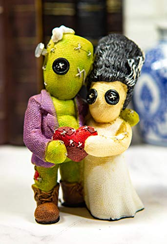 Ebros Day of The Dead Pinheadz Monster with Voodoo Stitches Figurine Halloween Collectible Toy Fantasy Mythical Beings Undead Apocalypse Horror (Frankenstein and Bride Sharing Red Stitched Heart)