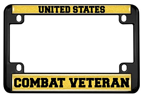 Motorcycle Metal License Plate Frame with U.S. Combat Veteran Domed Design - Black