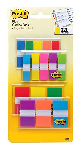 Post-it Flags Assorted Color Combo Pack, 320 Flags Total, 200 1-Inch Wide Flags and 120 .5-Inch Wide Flags, 4 On-The-Go Dispensers/Pack (683XL1)