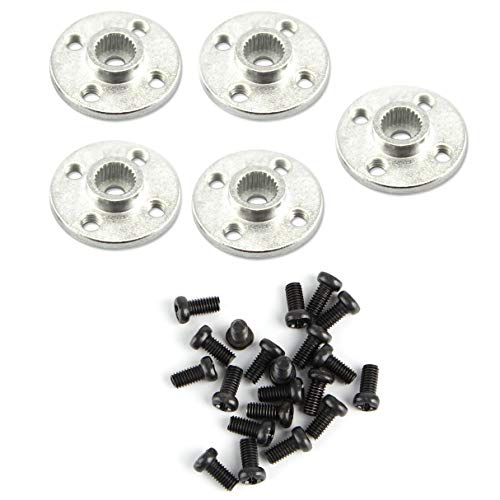 Magic&Shell 5-Pack 25T Round Type Servo Horn Robot Arm Aluminum Alloy CNC Standard Metal Rocker Servo Accessories Disc Steering Arm for RC Model Car Robot Boat Airplane Silver