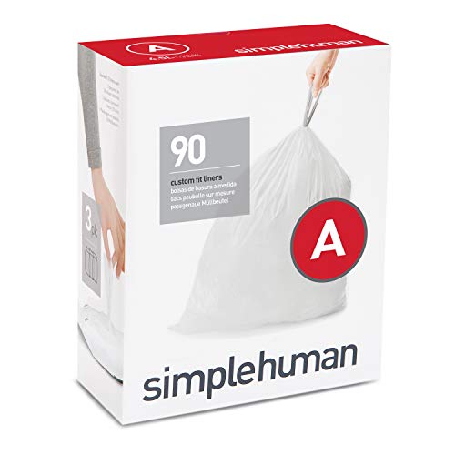 simplehuman Code A Custom Fit Drawstring Trash Bags, 4.5 Liter / 1.2 Gallon, 90 Pack, White, 90 Count