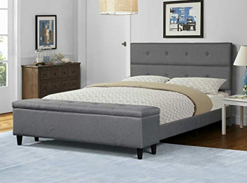 Amolife Upholstered Storage Platform Bed, Queen Bed Frame with Storage Ottoman Bench and Headboard, Mattress Foundation,Queen Size in Light Grey Linen Style Fabric