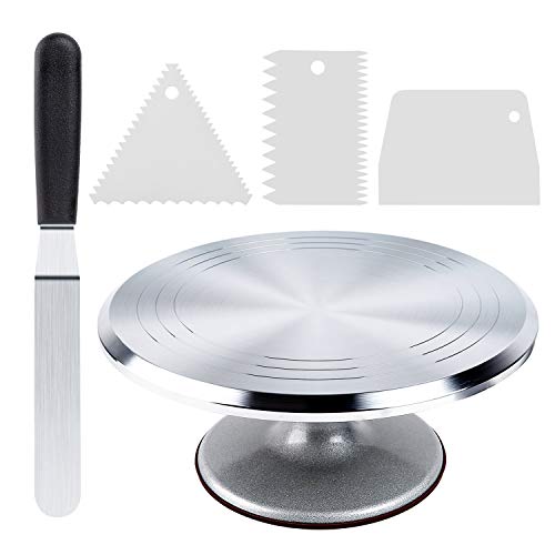 Cake Stand, Ohuhu Aluminium Revolving Cake Turntable 12'' Rotating Cake Decorating Stand with Angled Icing Spatula and Comb Icing Smoother, Banking Cake Decorating Supplies