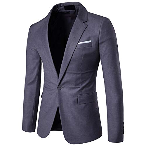 Cloudstyle Men's Suit Jacket One Button Slim Fit Sport Coat Business Daily Blazer,Dark Grey,Large