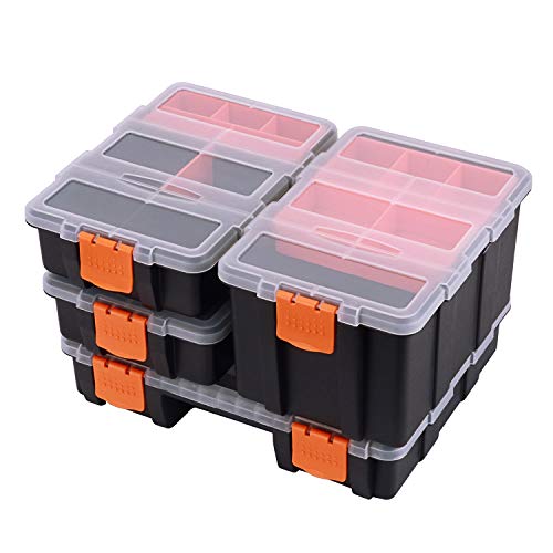 CASOMAN Hardware & Parts Organizers, 4 Piece Set Toolbox, Compartment Small Parts Organizer, Versatile and Durable Storage Tool Box