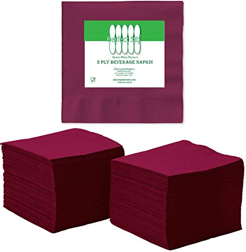 Perfect Stix 2 Ply Burgundy Napkin-100 Paper Cocktail Beverage Napkins, 2-Ply, Burgundy (Pack of 100)