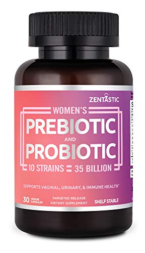 Zentastic Women's Probiotic & Prebiotic Supplement with Cranberry – 35 Billion CFU – Vaginal, Immune & Digestive Health – 10 Strains – Shelf Stable – 30 Delayed Release Veggie Capsules