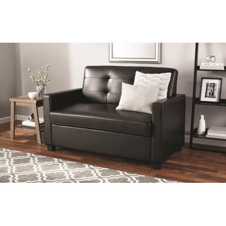 Mainstays Sleeper Sofa with CertiPUR-US certified Memory Foam Mattress - Black Faux Leather