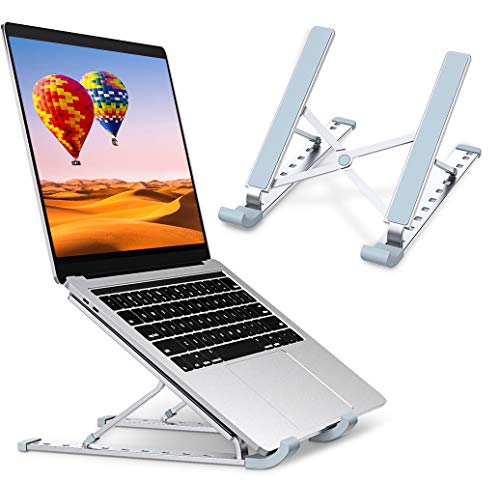 Laptop Stand, Laptop Holder Riser Computer Stand, Aluminum 9-Angles Adjustable Ventilated Cooling Notebook Stand Mount Compatible with MacBook Air Pro, Lenovo, Dell, More 10-15.6” Laptops - Silver