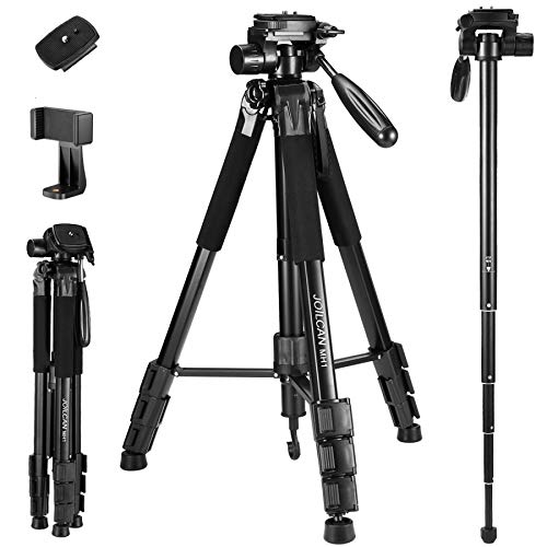 72-Inch Camera/Phone Tripod, Aluminum Tripod/Monopod Full Size for DSLR with 2 Quick Release Plates,Universal Phone Mount and Convenient Carrying Case Ideal for Travel and Work - MH1 Black