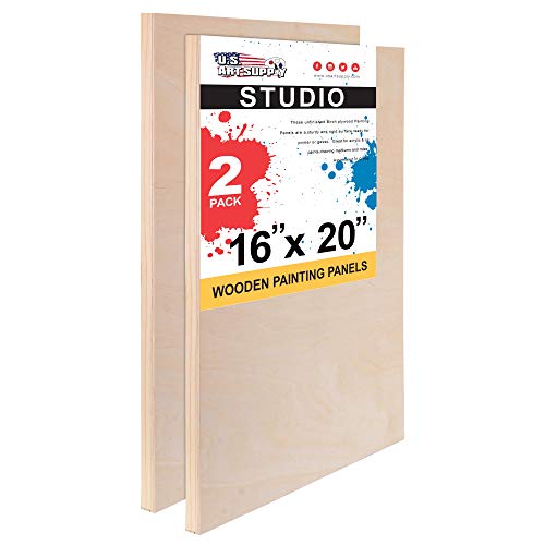 U.S. Art Supply 16' x 20' Birch Wood Paint Pouring Panel Boards, Studio 3/4' Deep Cradle (Pack of 2) - Artist Wooden Wall Canvases - Painting Mixed-Media Craft, Acrylic, Oil, Watercolor, Encaustic