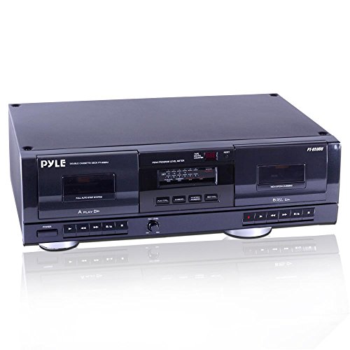 Dual Stereo Cassette Tape Deck - Clear Audio Double Player Recorder System w/ MP3 Music Converter, RCA for Recording, Dubbing, USB, Retro Design - For Standard / CrO2 Tapes, Home Use - Pyle PT659DU