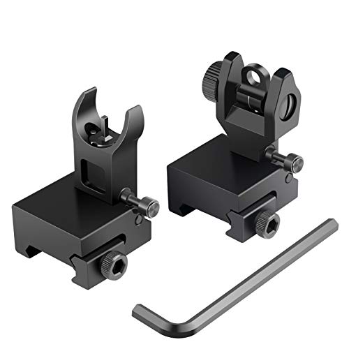 Feyachi Flip Up Rear Front and Iron Sights Best Backup fits Picatinny & Weaver Rails Black
