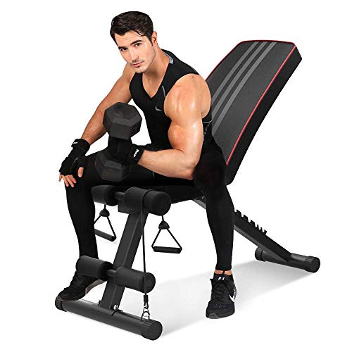 Bigzzia Adjustable Olympic Weight Bench - 7 Positions, 330 lbs Capacity, Folding Flat/Incline/Decline FID Bench, Perfect for Full Body Workout and Home Gym (Black)