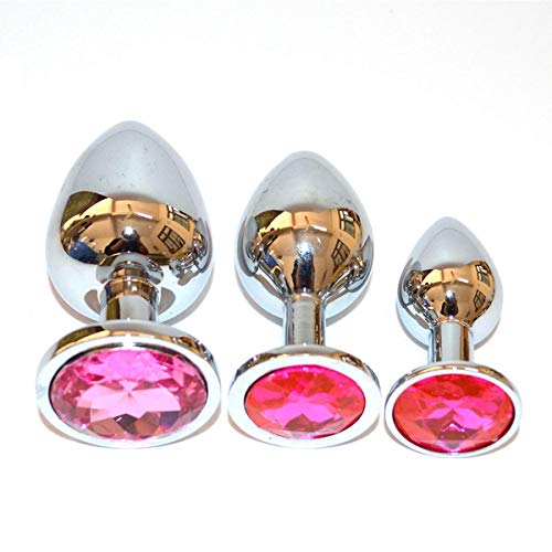 3Pcs Round Beginner Crystal Stainless Steel Anal Butt Plugs for Unisex Sex Toys - Rose Red