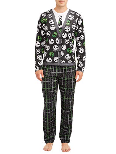 Men's Nightmare Before Christmas Cardigan Pajama Set, (Black Multi, Large)
