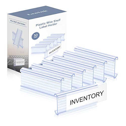 Lenink 30Pcs Plastic Wire Shelf Label Holders Compatible with Metro and Nexel 1-1/4in Shelves,Label Area 3in Lx1.25in H (Label Paper Not Included)