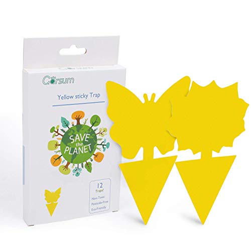 Garsum Sticky Trap,Fruit Fly and Gnat Trap Yellow Sticky Bug Traps for Indoor/Outdoor Use - Insect Catcher for White Flies,Mosquitos,Fungus Gnats,Flying Insects - Disposable Glue Trappers (12 pcs)