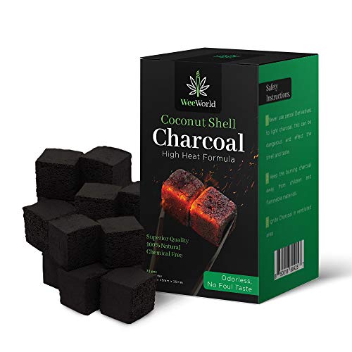 WeeWorld Coconut Shell Charcoal Cubes - Hookah Coals - Natural Coconut Shisha Briquettes Lights Quickly Longer Lasting Clean Burn Odor and Spark Free No Foul Aftertaste for Smooth Smoking Experience