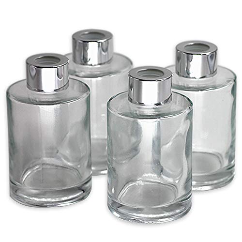 Feel Fragrance Glass Diffuser Bottles Diffuser Jars with Caps Set of 4 – 4.2 inches High, 120ml 4.06 Ounce. Fragrance Accessories Use for DIY Replacement Reed Diffuser Sets.