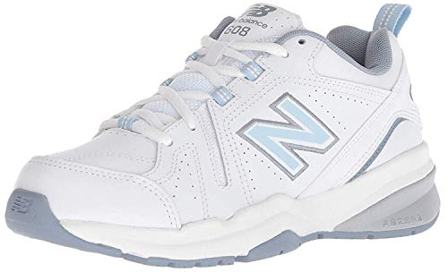 New Balance womens 608 V5 Casual Comfort Cross Trainer, White/Light Blue, 8.5 Wide US