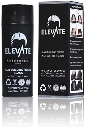 ELEVATE Hair Fibers 100% Natural Keratin Hair Fibers Instantly Thickens Thinning or Balding Hair for Men and Women - Natural Hair Loss Concealer 28g 0.98oz (Black)
